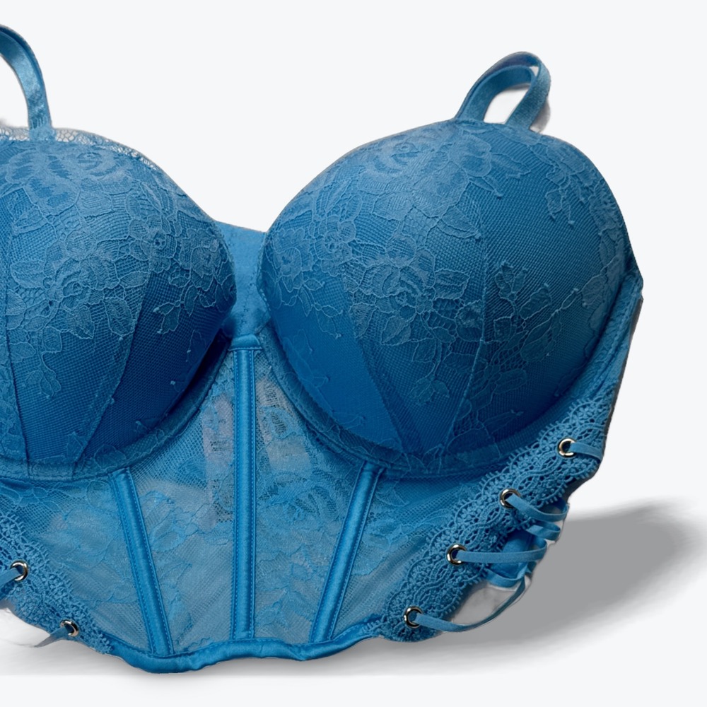Victorias Secret Very Sexy Push-Up Corset Bra Top Blue Floral Lace Bra 36D NWT